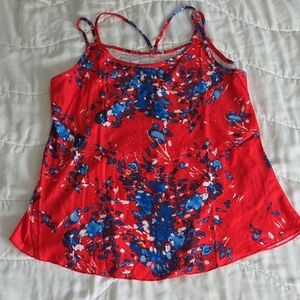 Floral Red and Blue Women's Top Sz L